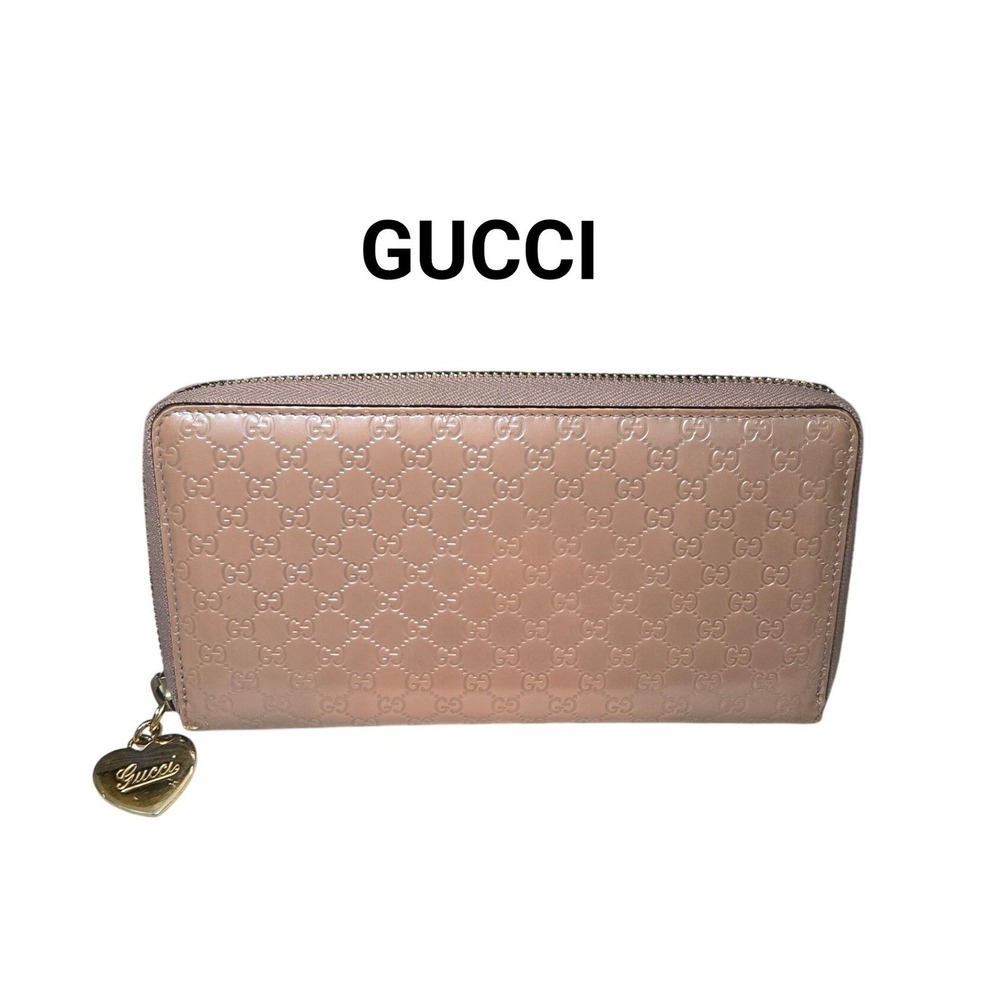Gucci Microguccissima Zip Around Wallet Pink Patent Leather Heart Charm 308260